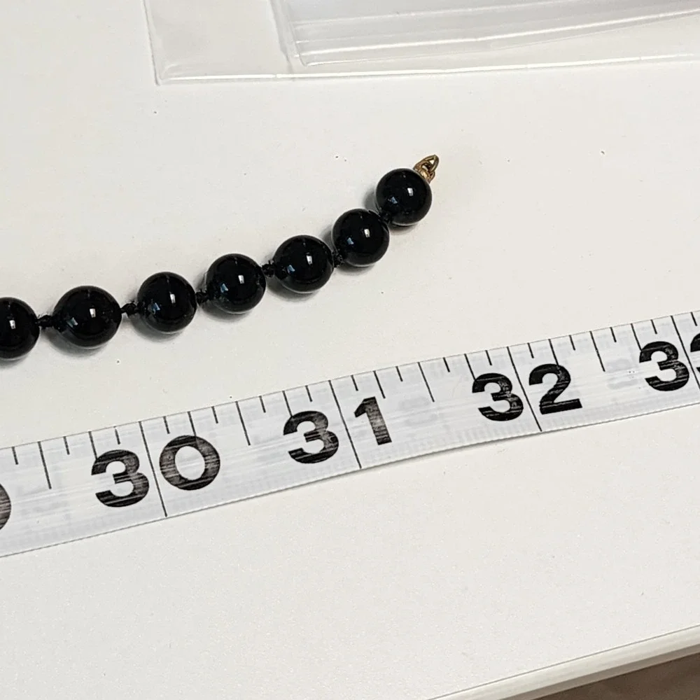 Monet Vintage Black Beaded Long Necklace Gold Tone Clasp Statement Layering